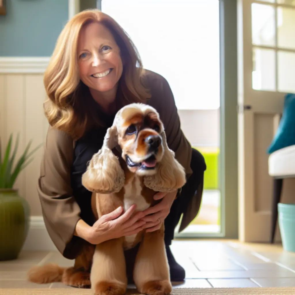 Zadowolony właściciel z psem po wizycie w salonie Petoveentra